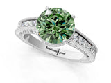White gold Fancy Green Round Cut Diamond Ring with Milgrain Pavé Band and Four-Prong Setting_33
