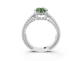 White gold Fancy Green Round Cut Diamond Ring with Milgrain Pavé Band and Four-Prong Setting_35