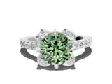 White gold Fancy Green Round Cut Diamond Ring with Pavé Band and Floral Prong Setting_39