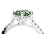 White gold Fancy Green Round Cut Diamond Ring with Pavé Band and Floral Prong Setting_43