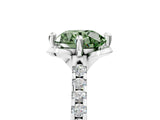 White gold Fancy Green Round Cut Diamond Ring with Pavé Band and Floral Prong Setting_44