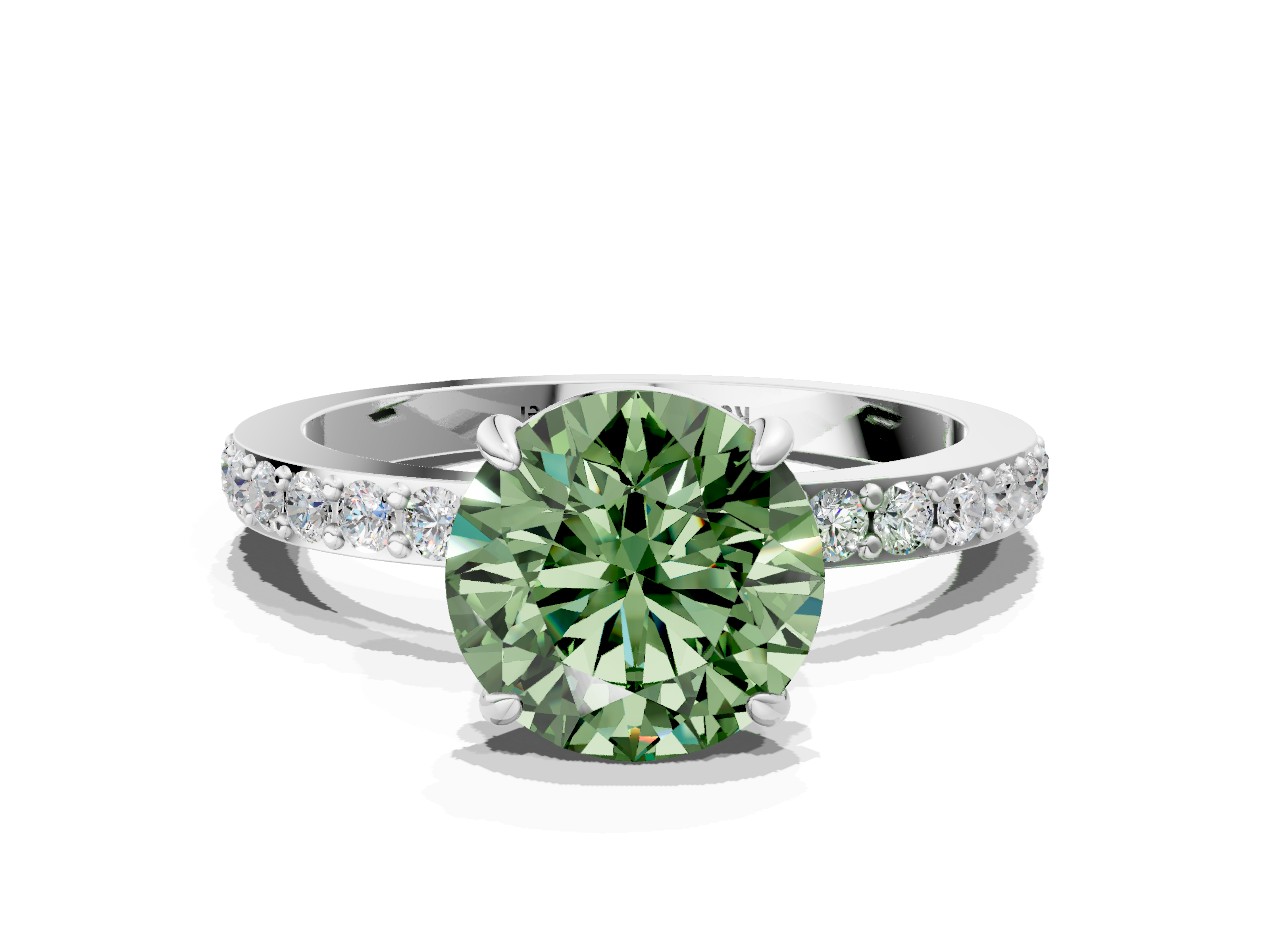 White gold Fancy Green Round  Cut Diamond Ring with Pavé Band and Four-Prong Setting_84