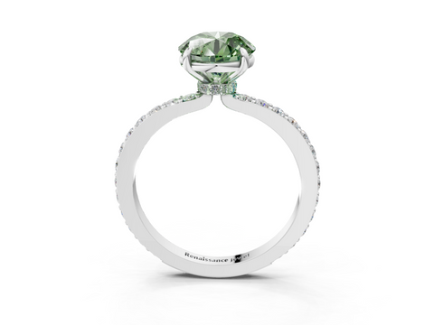White gold Fancy Green Round  Cut Diamond Ring with Pavé Band and Four-Prong Setting_87