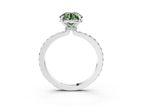 White gold Fancy Green Round  Cut Diamond Ring with Pavé Band and Four-Prong Setting_88