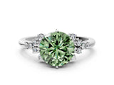 White gold Fancy Green Round Cut Diamond Ring with Side Stones and Four-Prong Setting_133