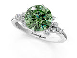 White gold Fancy Green Round Cut Diamond Ring with Side Stones and Four-Prong Setting_134