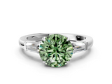 White gold Fancy Green Round  Cut Diamond Ring with Tapered Baguette Side Stones in Four-Prong Setting_3