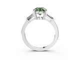 White gold Fancy Green Round  Cut Diamond Ring with Tapered Baguette Side Stones in Four-Prong Setting_6