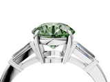 White gold Fancy Green Round  Cut Diamond Ring with Tapered Baguette Side Stones in Four-Prong Setting_7