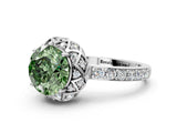 White gold Fancy Green Round Cut Diamond Scalloped Halo Engagement Ring with Round Shared Prong Band_14