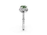 White gold Fancy Green Round Cut Diamond Scalloped Halo Engagement Ring with Round Shared Prong Band_16