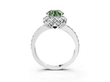 White gold Fancy Green Round Cut Diamond Scalloped Halo Engagement Ring with Round Shared Prong Band_17