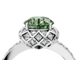 White gold Fancy Green Round Cut Diamond Scalloped Halo Engagement Ring with Round Shared Prong Band_24