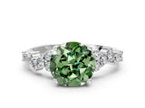 White gold Fancy Green Round Cut Diamond Scattered Round Accent Ring with Prong Setting_12