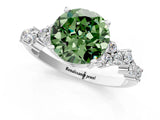 White gold Fancy Green Round Cut Diamond Scattered Round Accent Ring with Prong Setting_13