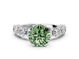 White gold Fancy Green Round Cut Diamond Side Stone Engagement Ring with Four-Prong Setting_36