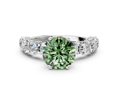 White gold Fancy Green Round Cut Diamond Side Stone Engagement Ring with Four-Prong Setting_36
