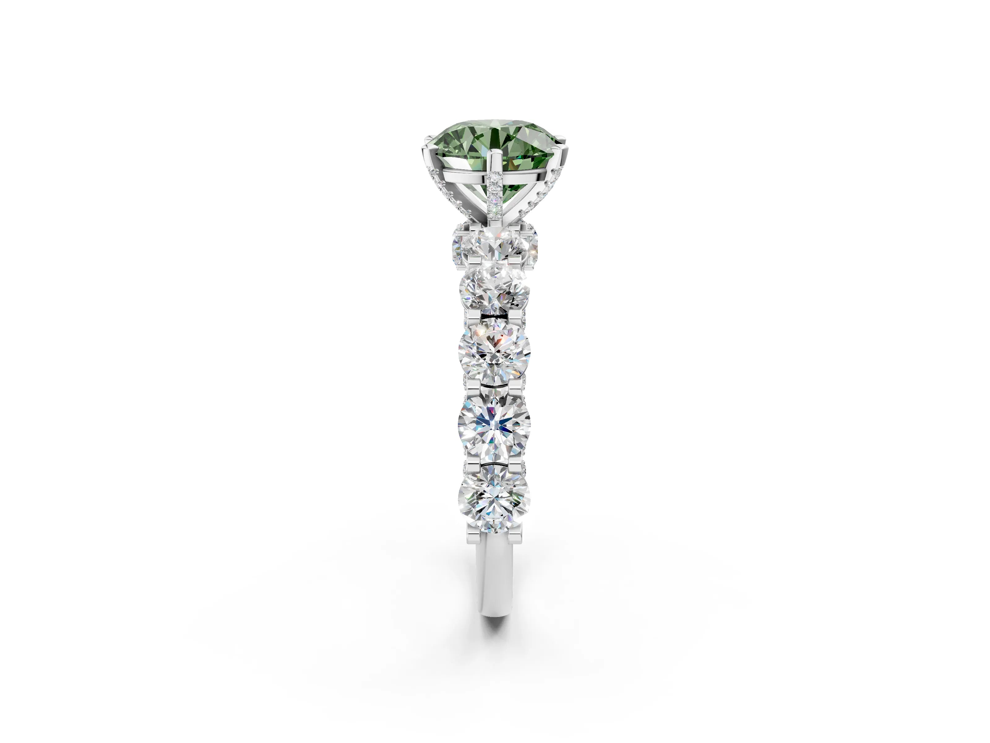 White gold Fancy Green Round Cut Diamond Side Stone Engagement Ring with Four-Prong Setting_38