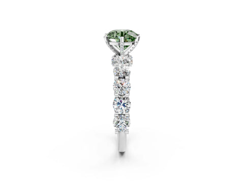 White gold Fancy Green Round Cut Diamond Side Stone Engagement Ring with Four-Prong Setting_38