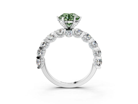 White gold Fancy Green Round Cut Diamond Side Stone Engagement Ring with Four-Prong Setting_39