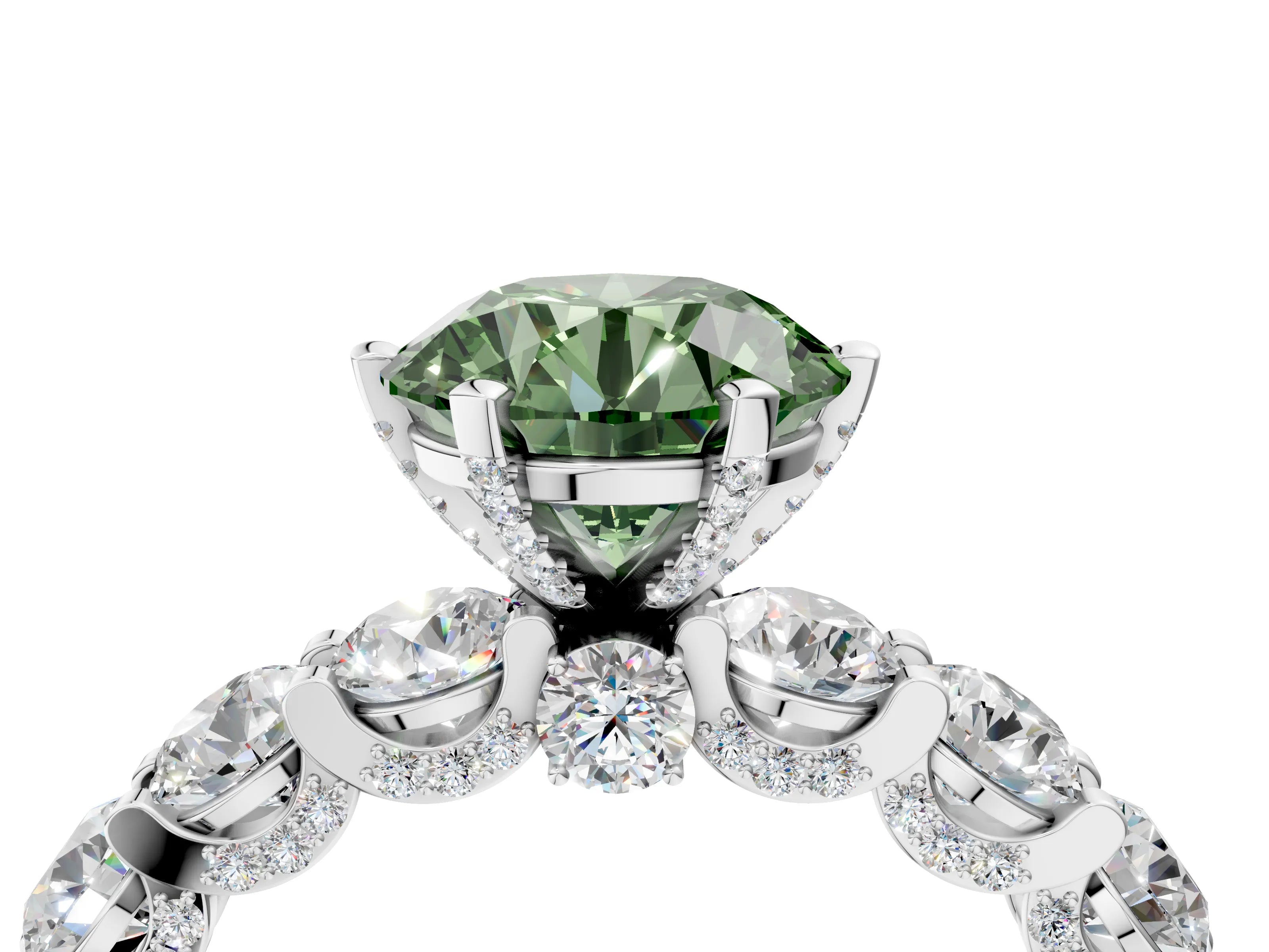 White gold Fancy Green Round Cut Diamond Side Stone Engagement Ring with Four-Prong Setting_40