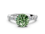 White gold Fancy Green Round Cut Diamond Side Stone Solitaire Ring with Round  and Four-Prong Setting_12
