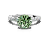 White gold Fancy Green Round Cut Diamond Side Stone Solitaire Ring with Round  and Four-Prong Setting_177
