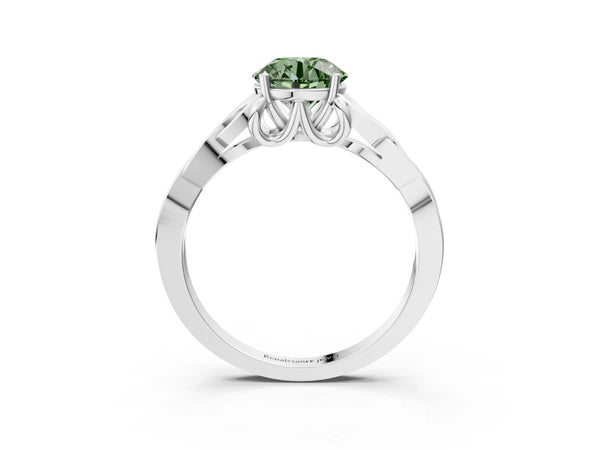 Platinum Fancy Green Round Cut Diamond Solitaire Celtic Knot Ring with Four-Prong Setting