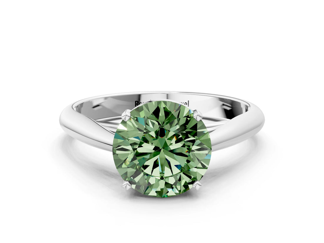 White gold Fancy Green Round Cut Diamond Solitaire Engagement Ring with Cathedral Setting and Four-Prong Mount_174