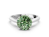 White gold Fancy Green Round Cut Diamond Solitaire Engagement Ring with Cathedral Setting and Four-Prong Mount_174