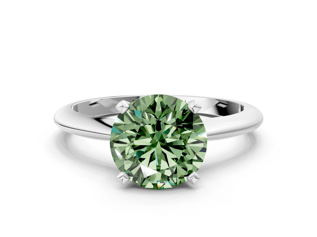 White gold Fancy Green Round Cut Diamond Solitaire Engagement Ring with Classic Band and Four-Prong Setting_99