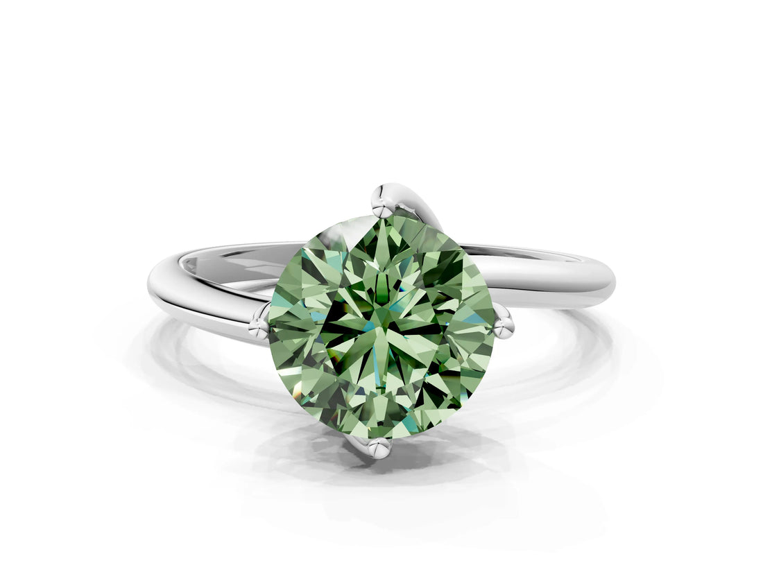 White gold Fancy Green Round Cut Diamond Solitaire Engagement Ring with Four-Prong Setting and Classic Band_20