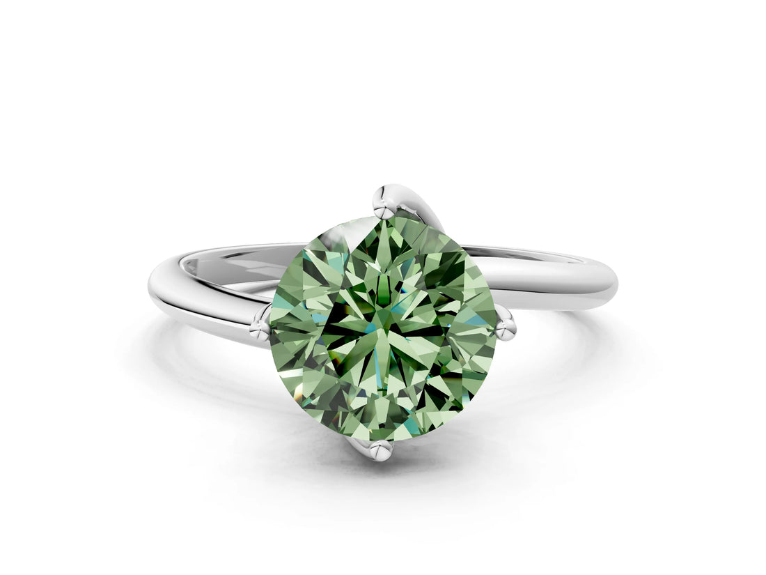 White gold Fancy Green Round Cut Diamond Solitaire Engagement Ring with Four-Prong Setting and Classic Band_32