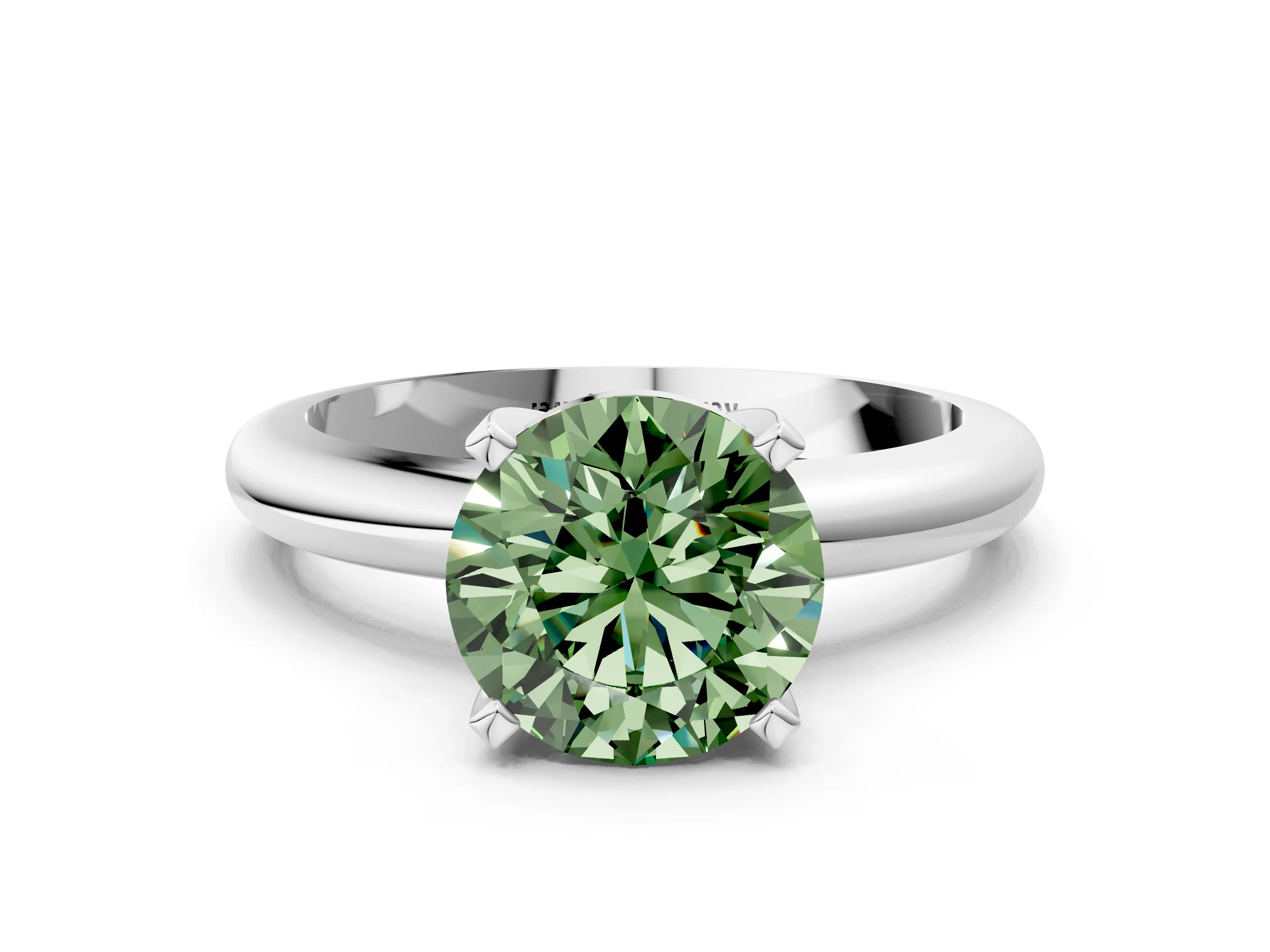 White gold Fancy Green Round Cut Diamond Solitaire Engagement Ring wit