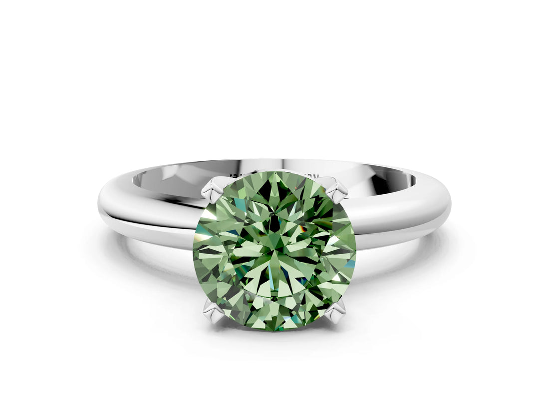 White gold Fancy Green Round Cut Diamond Solitaire Engagement Ring with Round Band and Four-Prong Setting_279