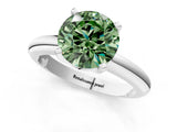 White gold Fancy Green Round Cut Diamond Solitaire Engagement Ring with Round Band and Four-Prong Setting_280