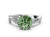 White gold Fancy Green Round Cut Diamond Solitaire Engagement Ring with Twisted Pavé Band and Four-Prong Setting_85