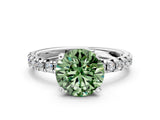 White gold Fancy Green Round Cut Diamond Solitaire Pavé Engagement Ring with Round Band and Prong Setting_50