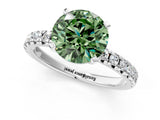 White gold Fancy Green Round Cut Diamond Solitaire Pavé Engagement Ring with Round Band and Prong Setting_51
