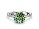 White gold Fancy Green Round Cut Diamond Solitaire Pavé Engagement Ring with Round Band and Prong Setting_56