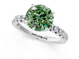 White gold Fancy Green Round Cut Diamond Solitaire Pavé Engagement Ring with Round Band and Prong Setting_57