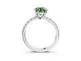 White gold Fancy Green Round Cut Diamond Solitaire Pavé Engagement Ring with Round Band and Prong Setting_59