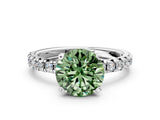 White gold Fancy Green Round Cut Diamond Solitaire Pavé Engagement Ring with Round Band and Prong Setting_80