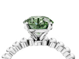White gold Fancy Green Round Cut Diamond Solitaire Ring with Beaded Band and Prong Setting_392
