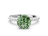 White gold Fancy Green Round Cut Diamond Solitaire Ring with Beaded Band and Prong Setting_392