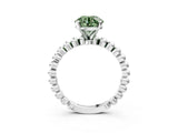 White gold Fancy Green Round Cut Diamond Solitaire Ring with Beaded Band and Prong Setting_395
