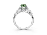 White gold Fancy Green Round Cut Diamond Solitaire Ring with Filigree Band and Four-Prong Setting_95