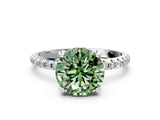 White gold Fancy Green Round Cut Diamond Solitaire Ring with Four-Prong Setting and Pavé Band_15
