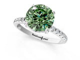 White gold Fancy Green Round Cut Diamond Solitaire Ring with Four-Prong Setting and Pavé Band_16