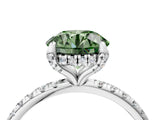 White gold Fancy Green Round Cut Diamond Solitaire Ring with Four-Prong Setting and Pavé Band_19